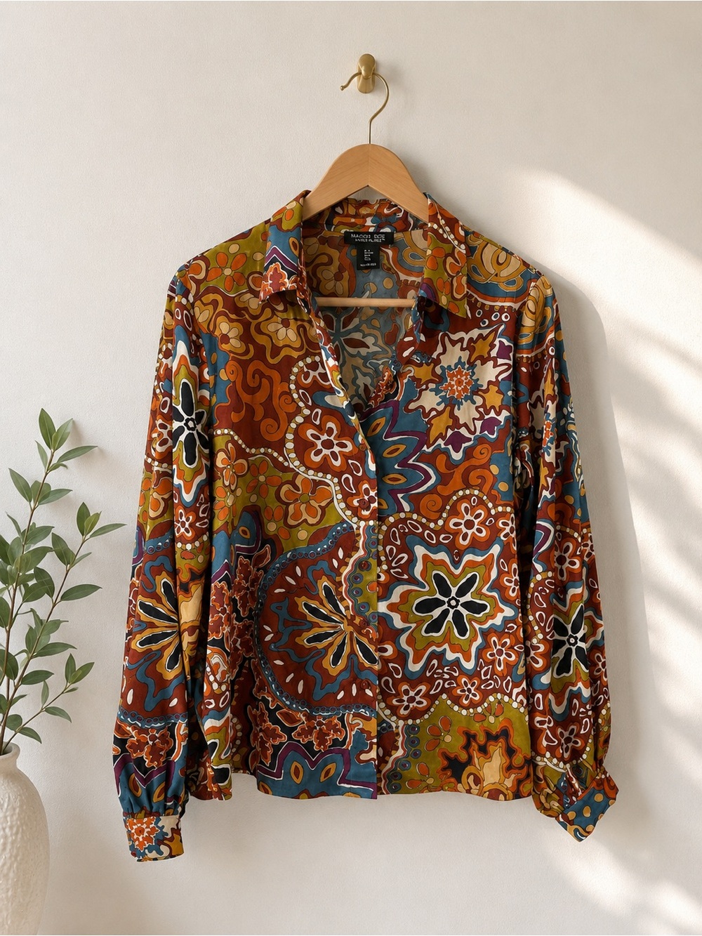 Rachel Zoe Retro 70s Paisley Mandala Print Button Down Shirt Small